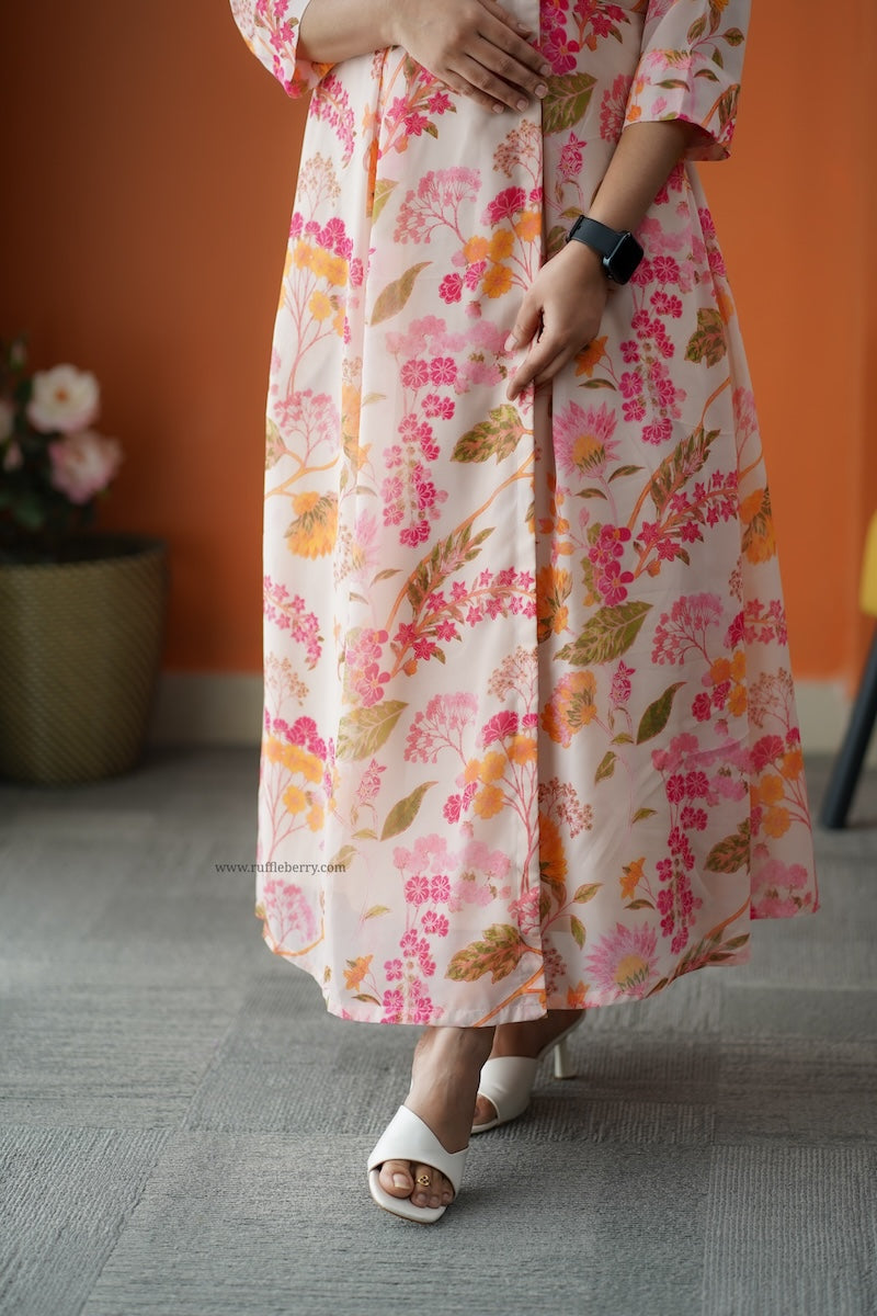 rimjim cream georgette button wrap dress