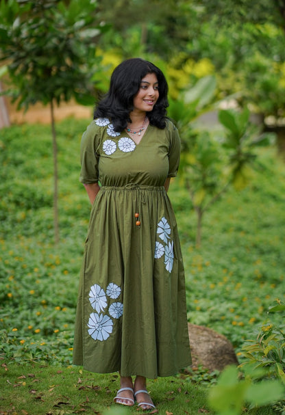 Olive Girl Embroidered Cotton Maxi Dress