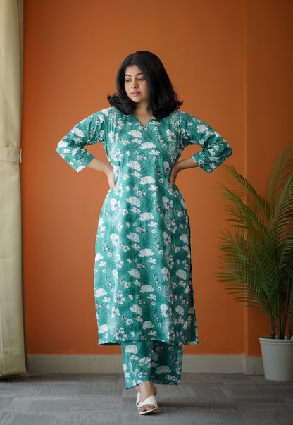 Bloom Green Floral Cotton Co-Ord Set
