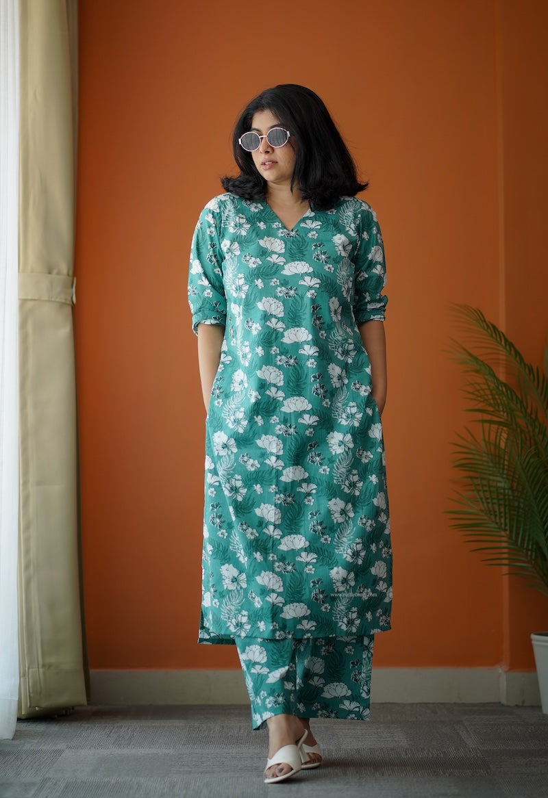 bloom green floral cotton co-ord set