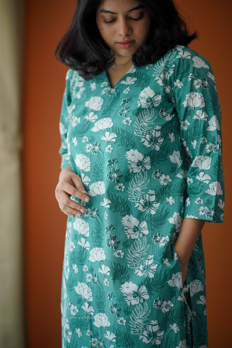 bloom green floral cotton co-ord set