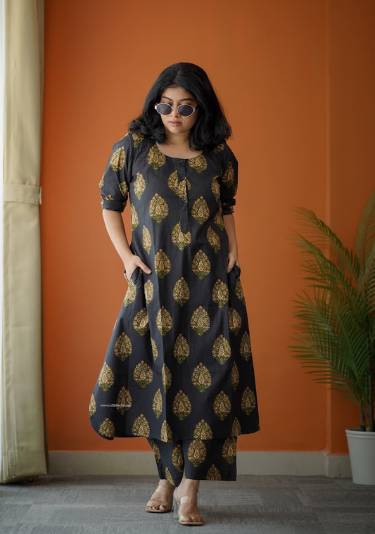 Bloom Black Cotton Co-Ord Set