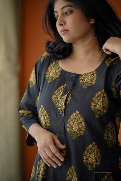 Bloom Black Cotton Co-Ord Set