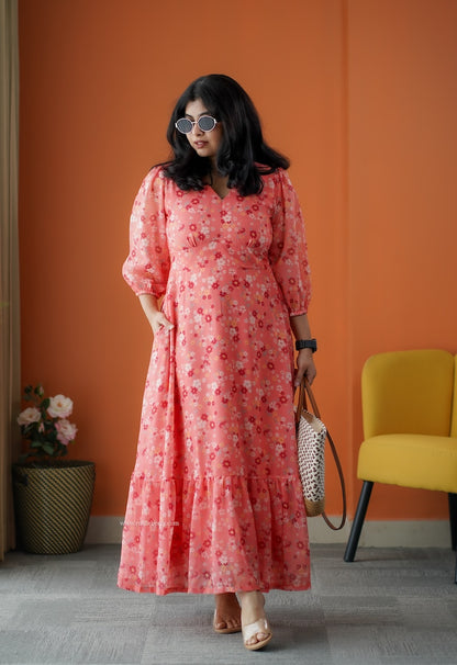 Rimjim Peach Georgette A-line Dress