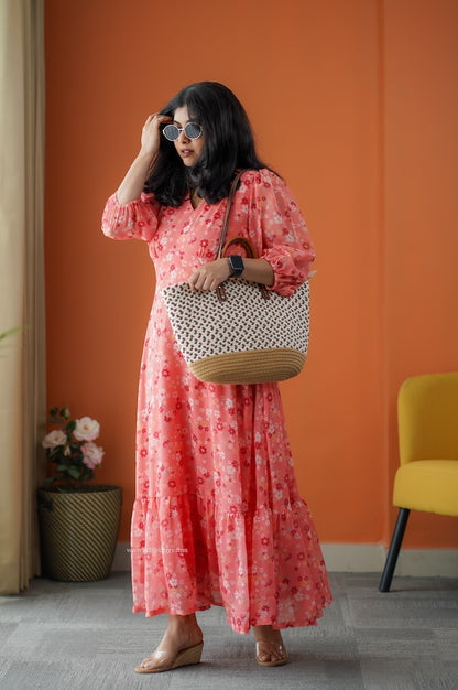Rimjim Peach Georgette A-line Dress