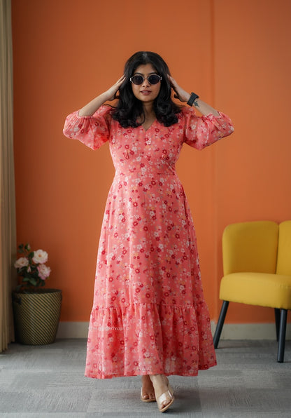 Rimjim Peach Georgette A-line Dress