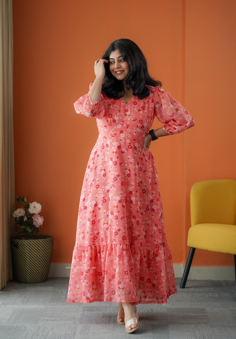 rimjim peach georgette a-line dress