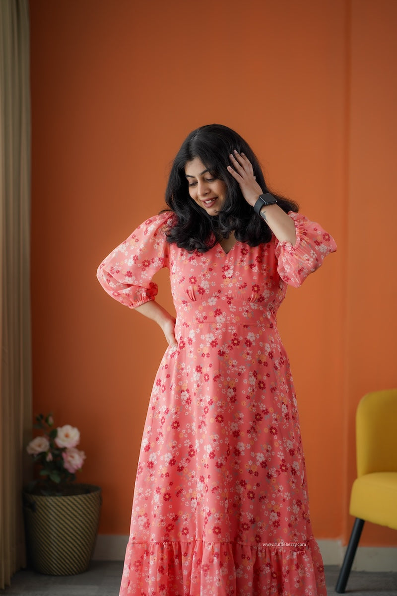 rimjim peach georgette a-line dress