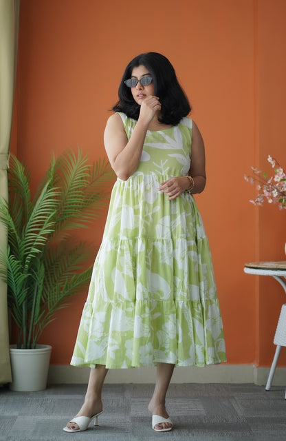 Hazelshine Pastel Green Cotton Tier Dress