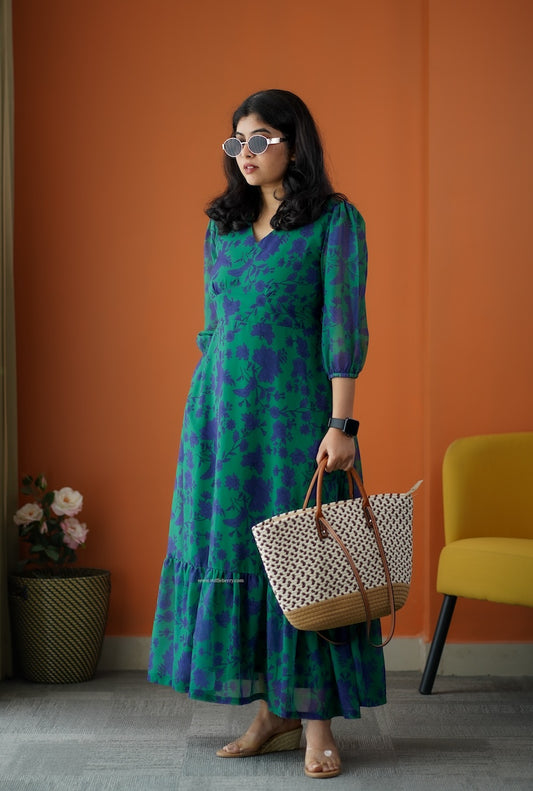 Rimjim Forest Green Georgette A-line Dress
