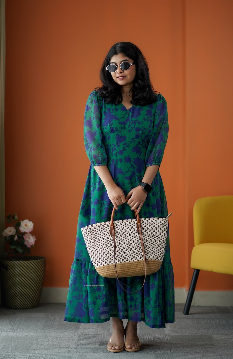 rimjim forest green georgette a-line dress