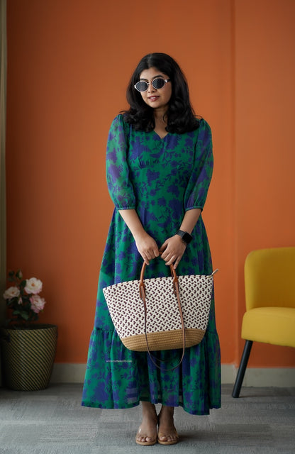 Rimjim Forest Green Georgette A-line Dress