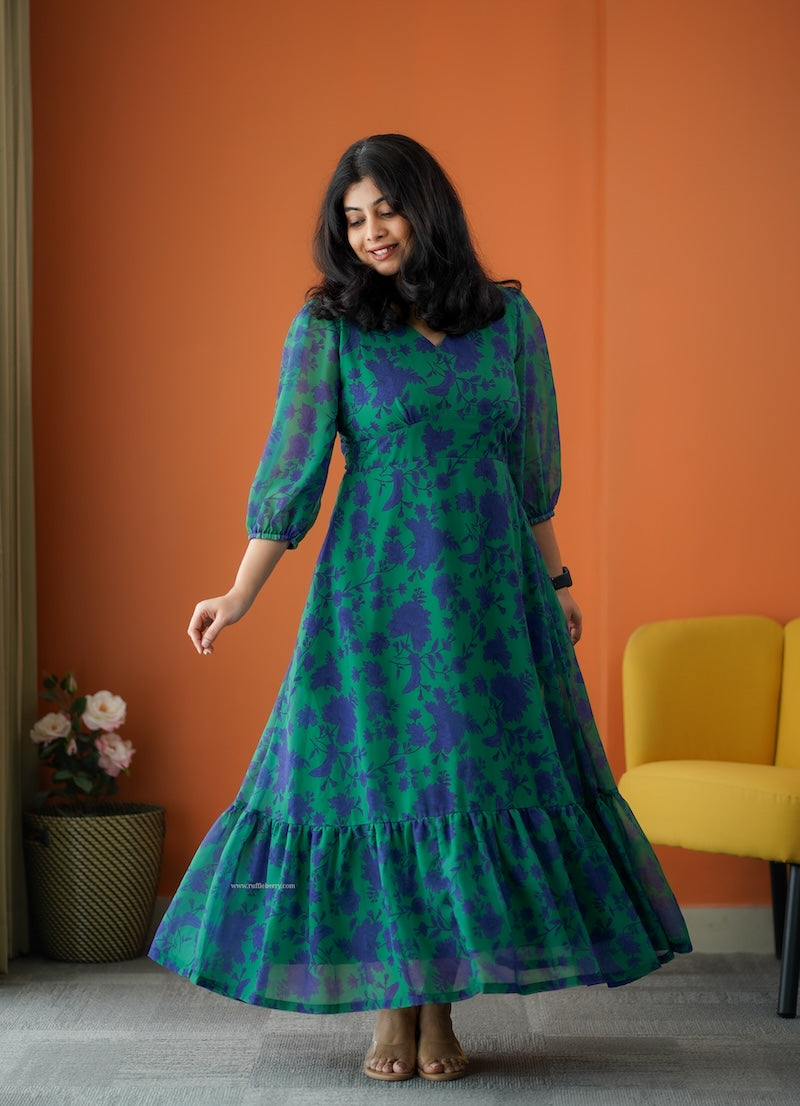 rimjim forest green georgette a-line dress