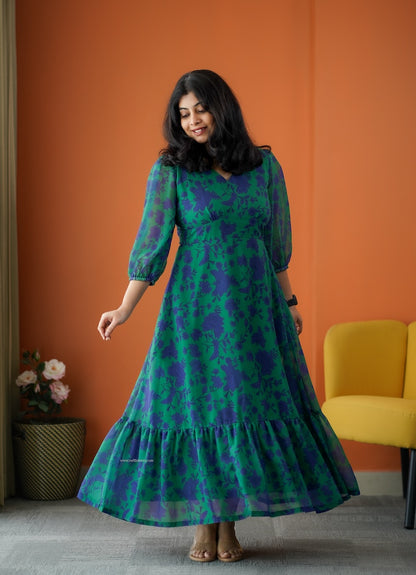 Rimjim Forest Green Georgette A-line Dress