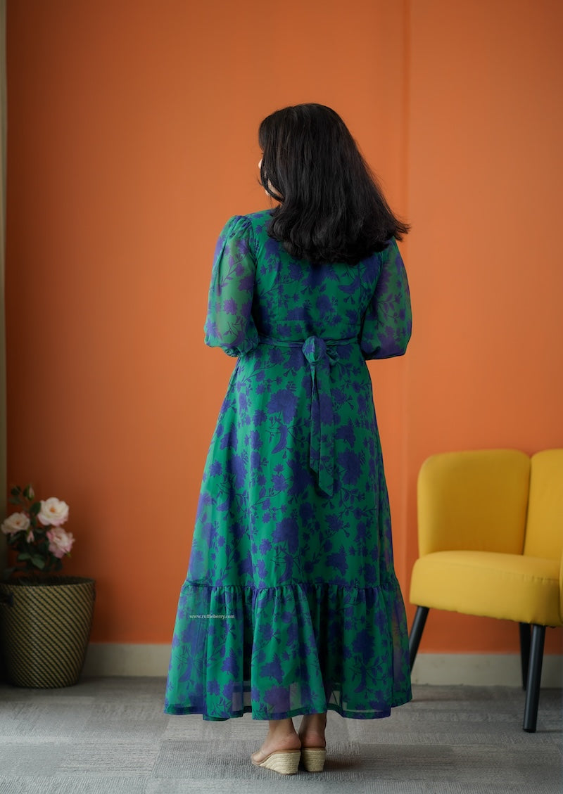 rimjim forest green georgette a-line dress
