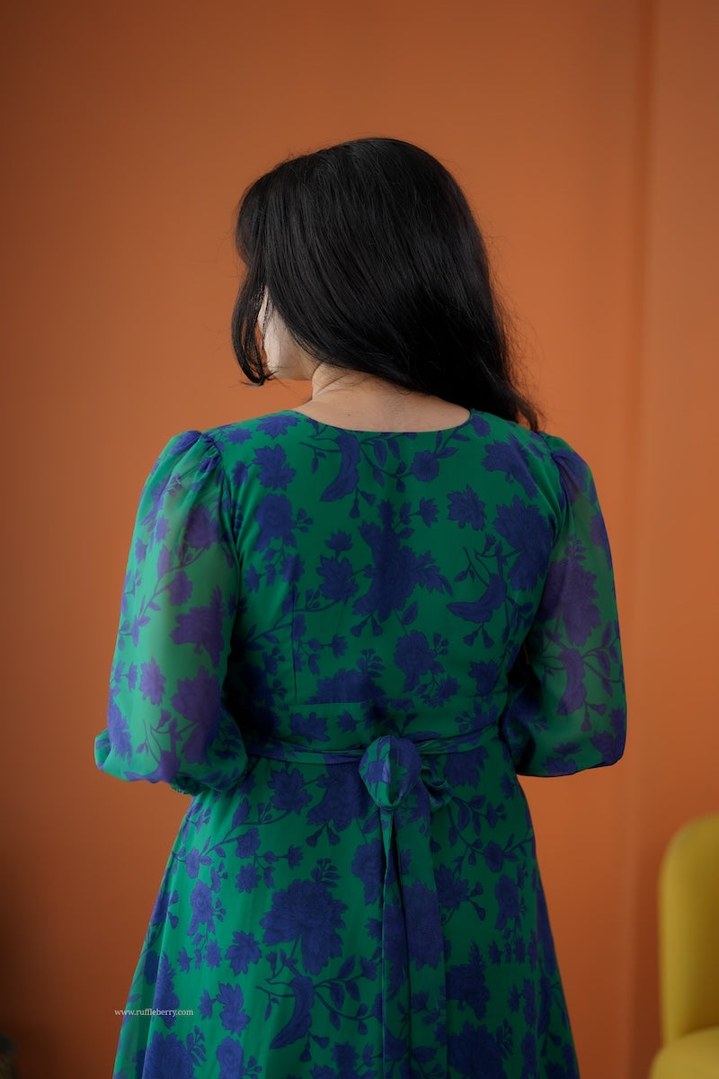 rimjim forest green georgette a-line dress