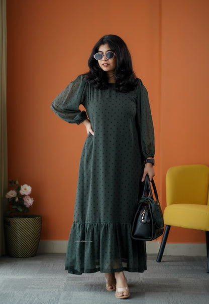 Rimjim Olive Green Georgette A-line Dress
