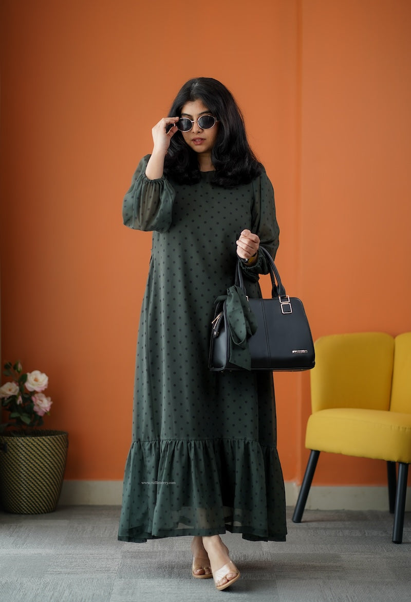 rimjim olive green georgette a-line dress