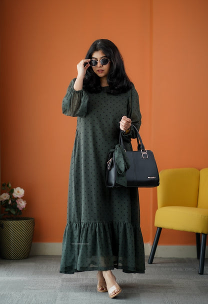 Rimjim Olive Green Georgette A-line Dress