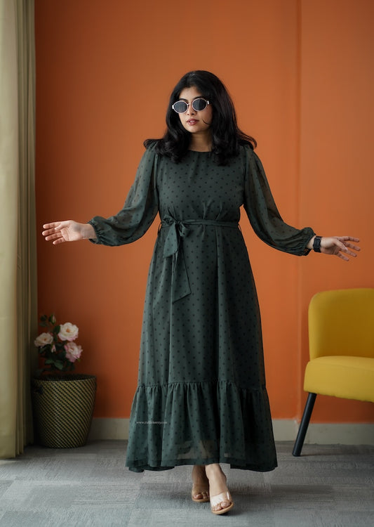 Rimjim Olive Green Georgette A-line Dress