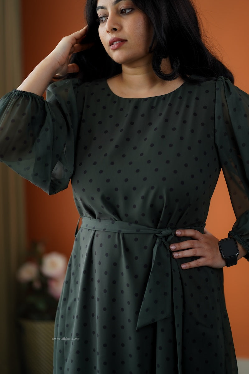 rimjim olive green georgette a-line dress