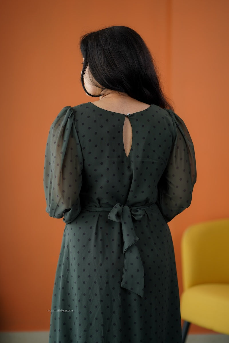 rimjim olive green georgette a-line dress