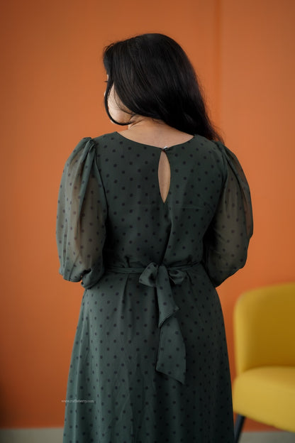 Rimjim Olive Green Georgette A-line Dress