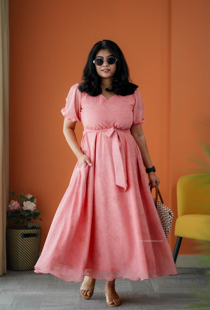 Rimjim Coral Georgette Fit & Flare Dress