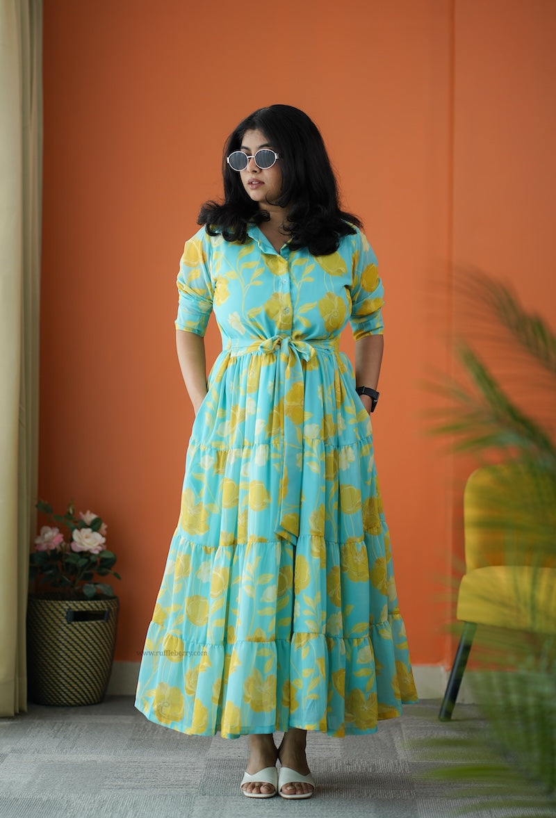 rimjim turquoise georgette shirt tier dress