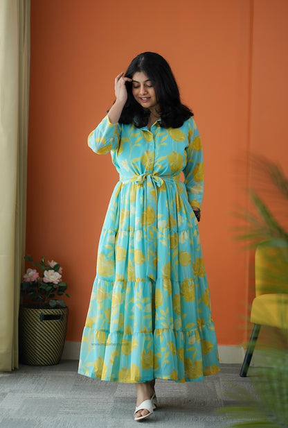 Rimjim Turquoise Georgette Shirt Tier Dress