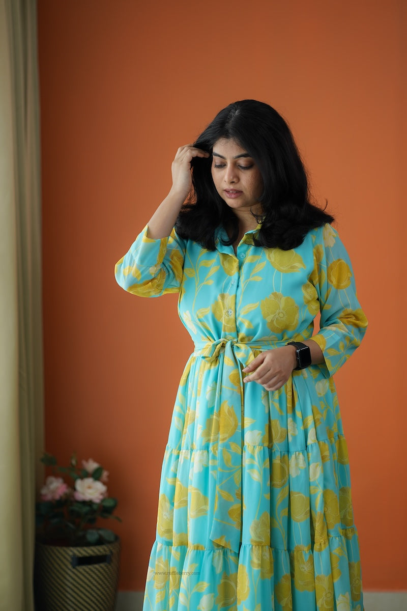 rimjim turquoise georgette shirt tier dress