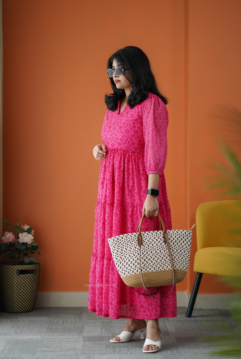 rimjim pink georgette tier dress