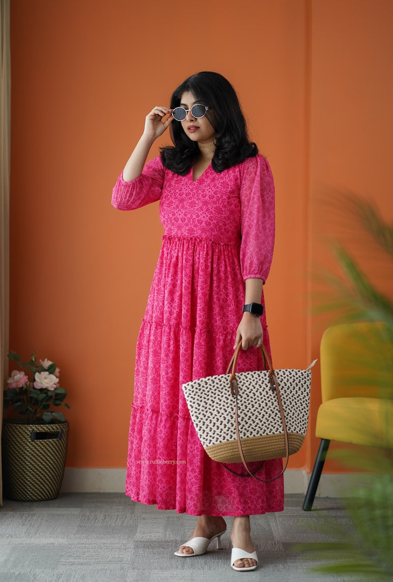 rimjim pink georgette tier dress