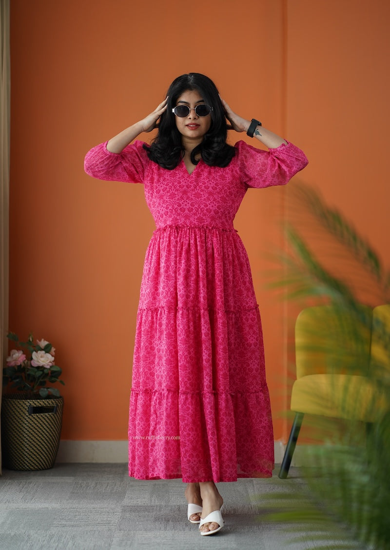 rimjim pink georgette tier dress