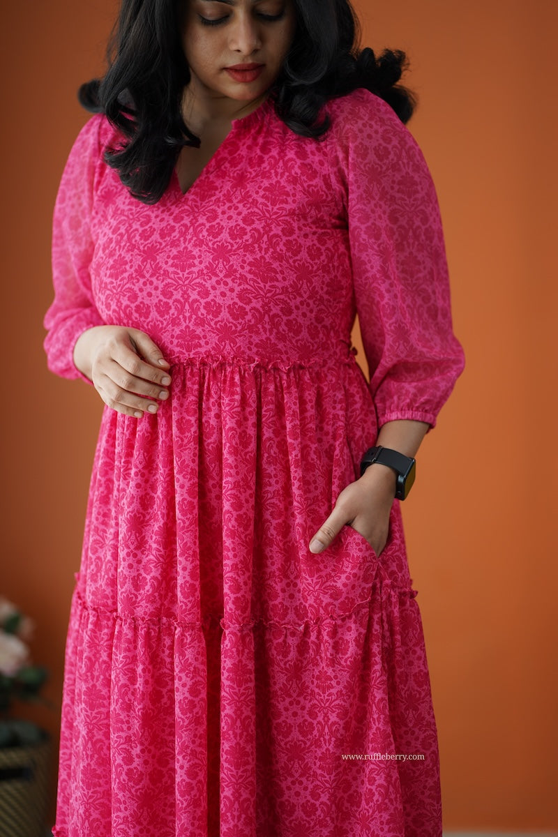rimjim pink georgette tier dress