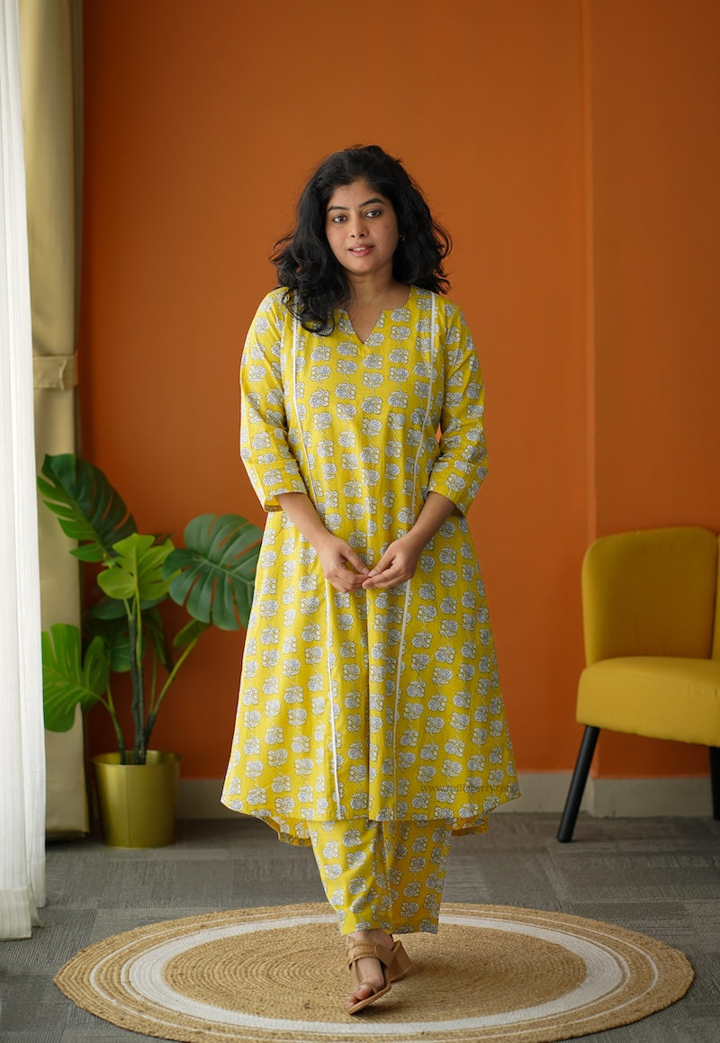 ammayi yellow motif a-line co-ord set