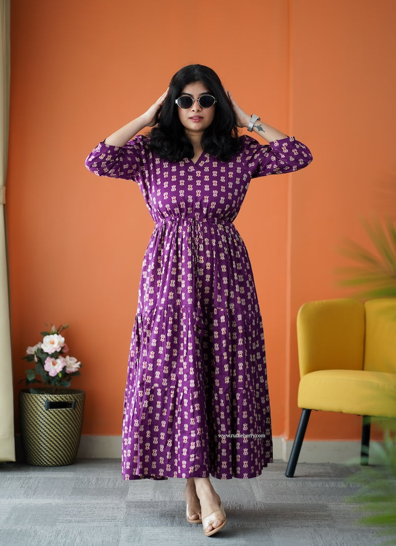 saavan magenta cotton tier dress