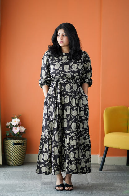 Saavan Black Cotton Tier Dress