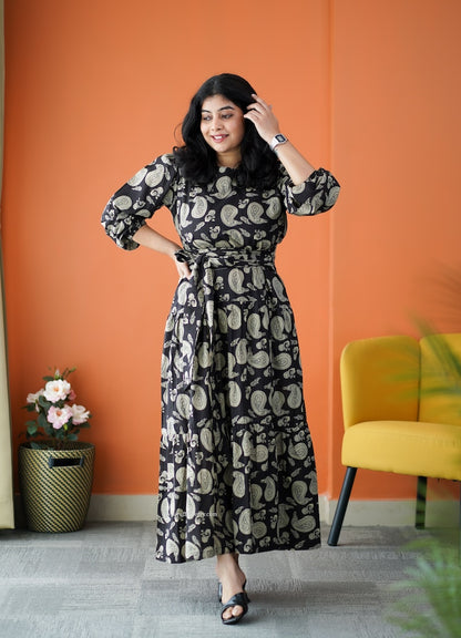 Saavan Black Cotton Tier Dress