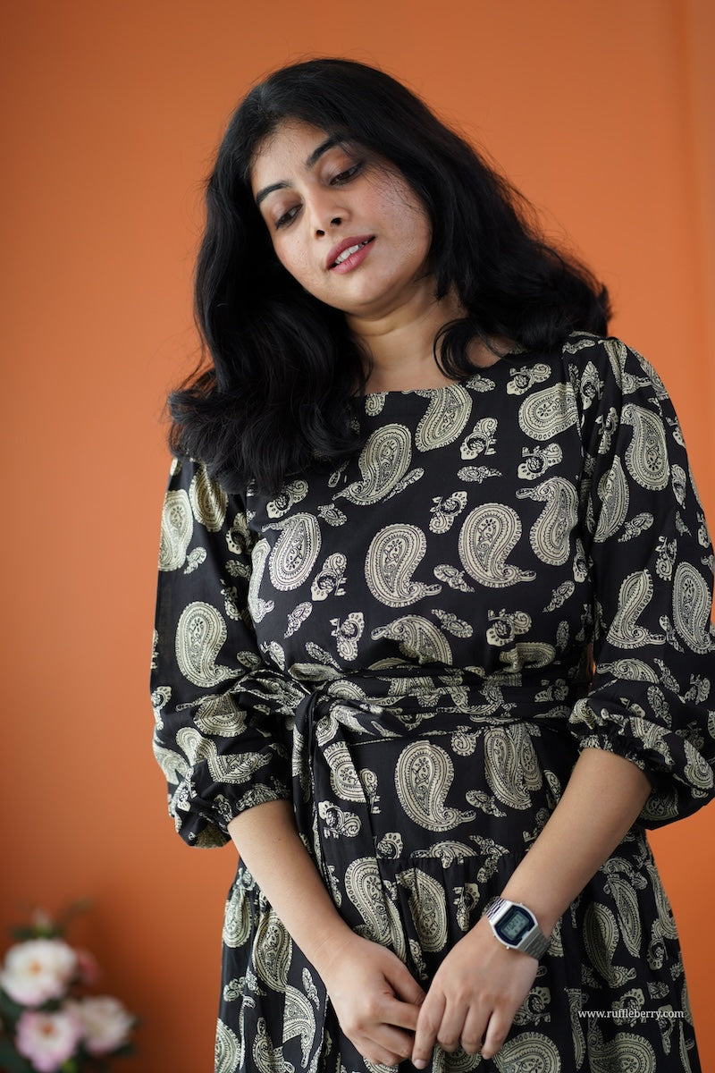 saavan black cotton tier dress