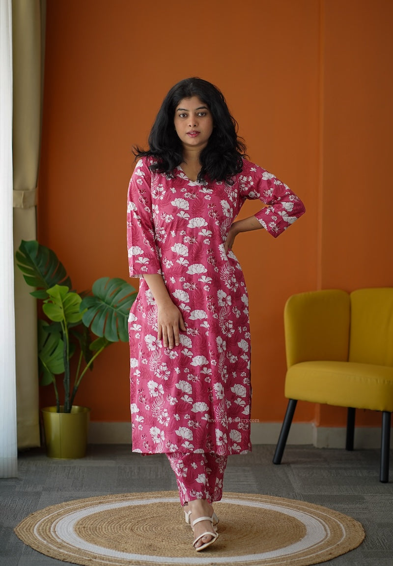 ammayi pink floral co-ord set
