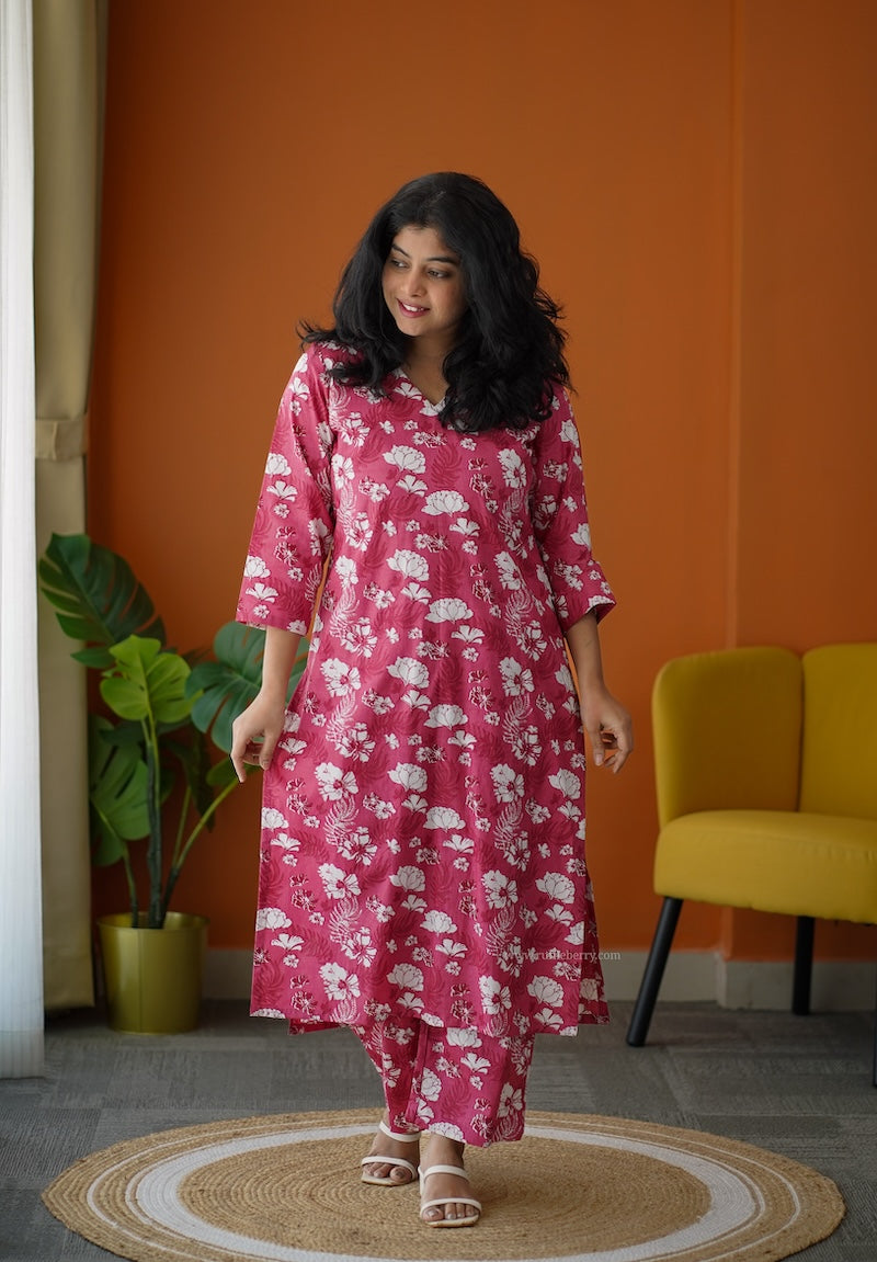 ammayi pink floral co-ord set