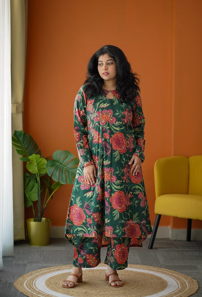 Ammayi Green floral Co-ord set