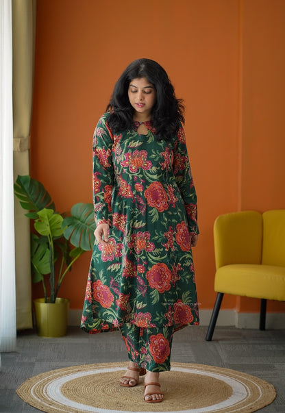 Ammayi Green floral Co-ord set