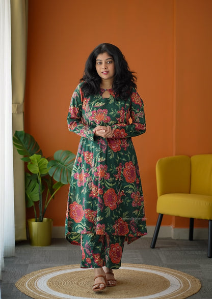 Ammayi Green floral Co-ord set