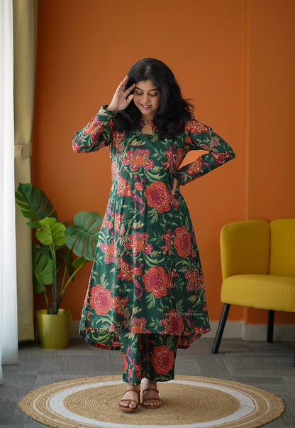 Ammayi Green floral Co-ord set