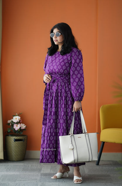 Saavan Purple Cotton Tier Dress