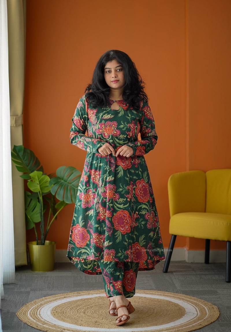 ammayi green floral co-ord set