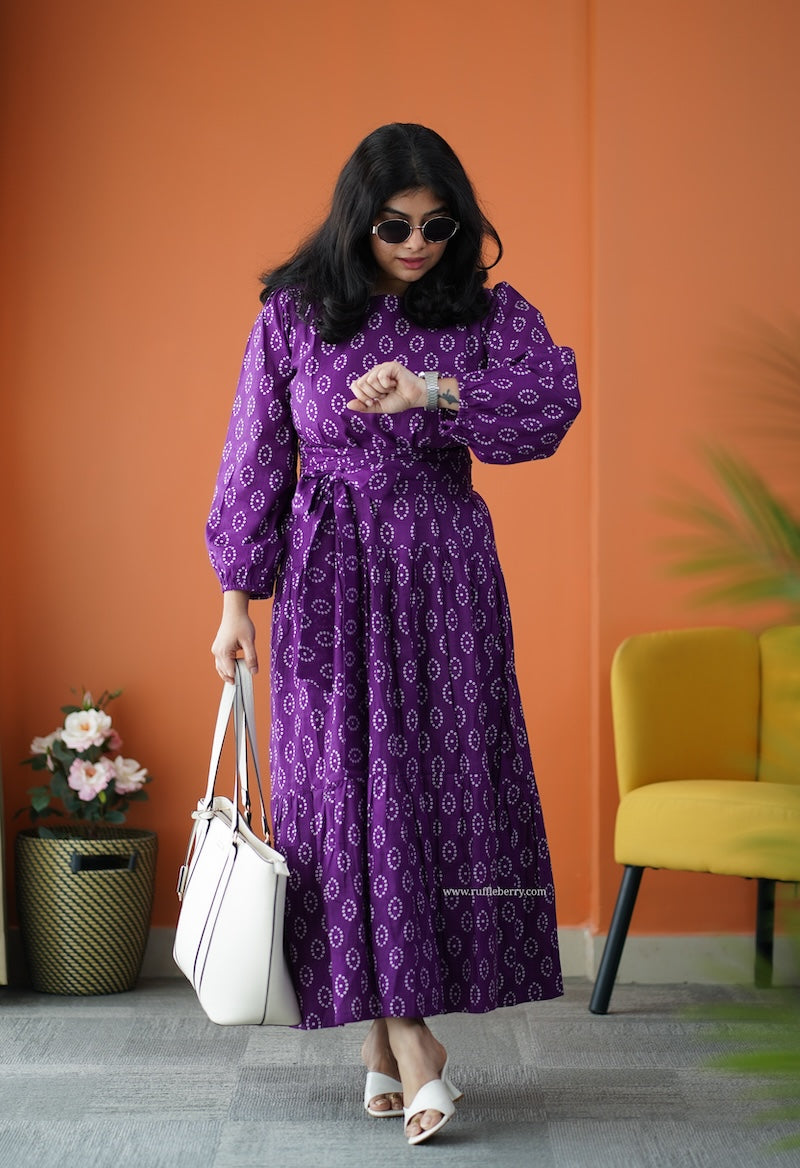 saavan purple cotton tier dress
