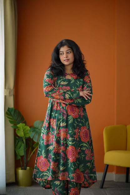 Ammayi Green floral Co-ord set